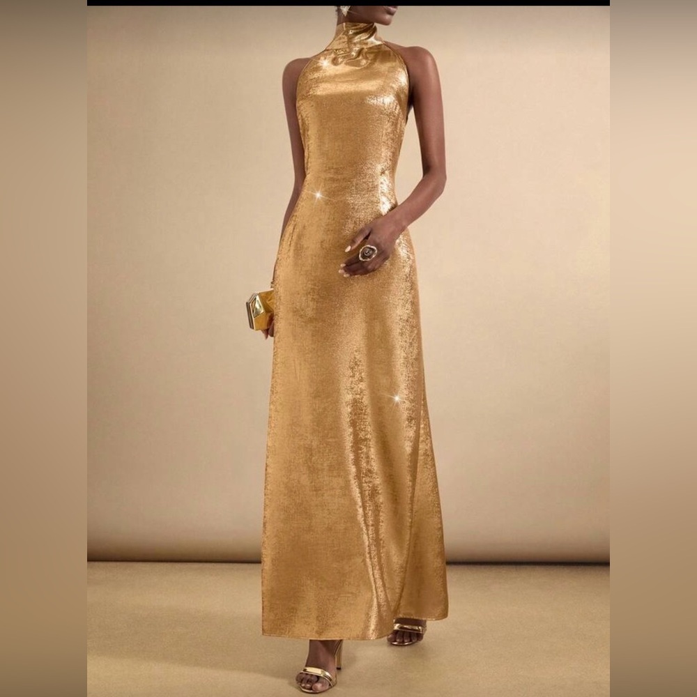 Gold Halter Maxi Dress Size S